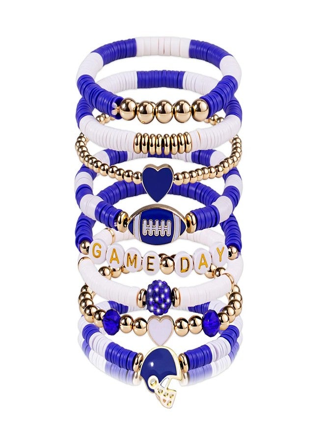 Xeyau Game Day Bracelets for Women Football Mom Accessories Gameday Outfits Red Black Blue Heishi Beaded Stretch Stacking Bracelets Sports Jewelry A-Blue+White - Image 1